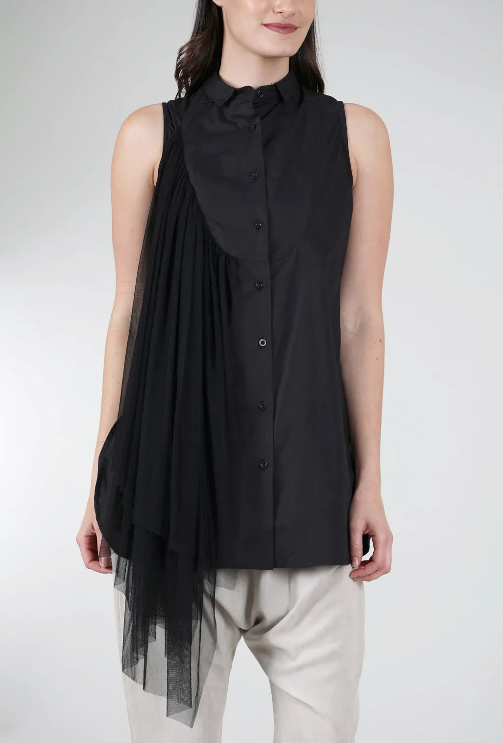 Peyton Mesh-Trim Shirt, Black