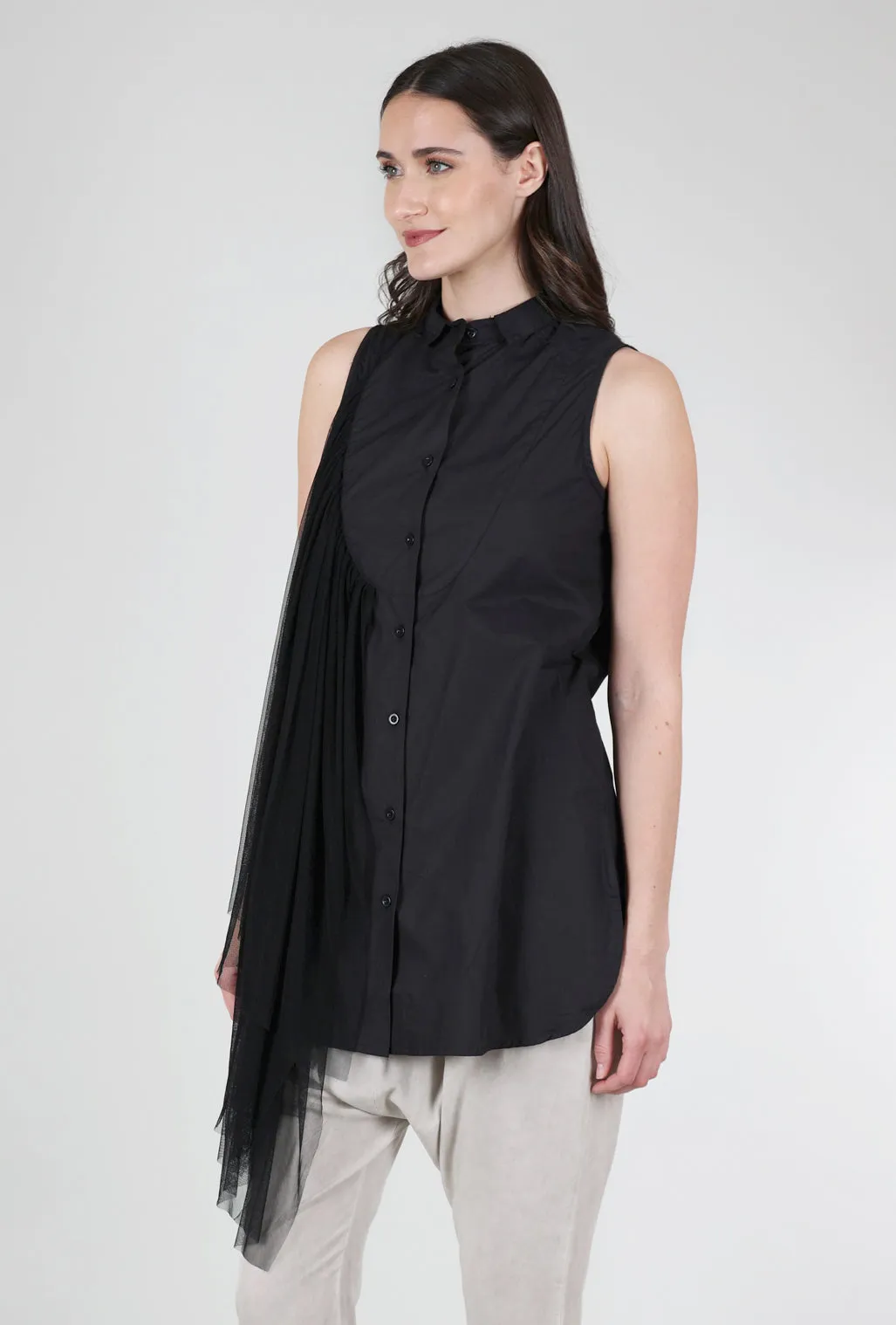 Peyton Mesh-Trim Shirt, Black