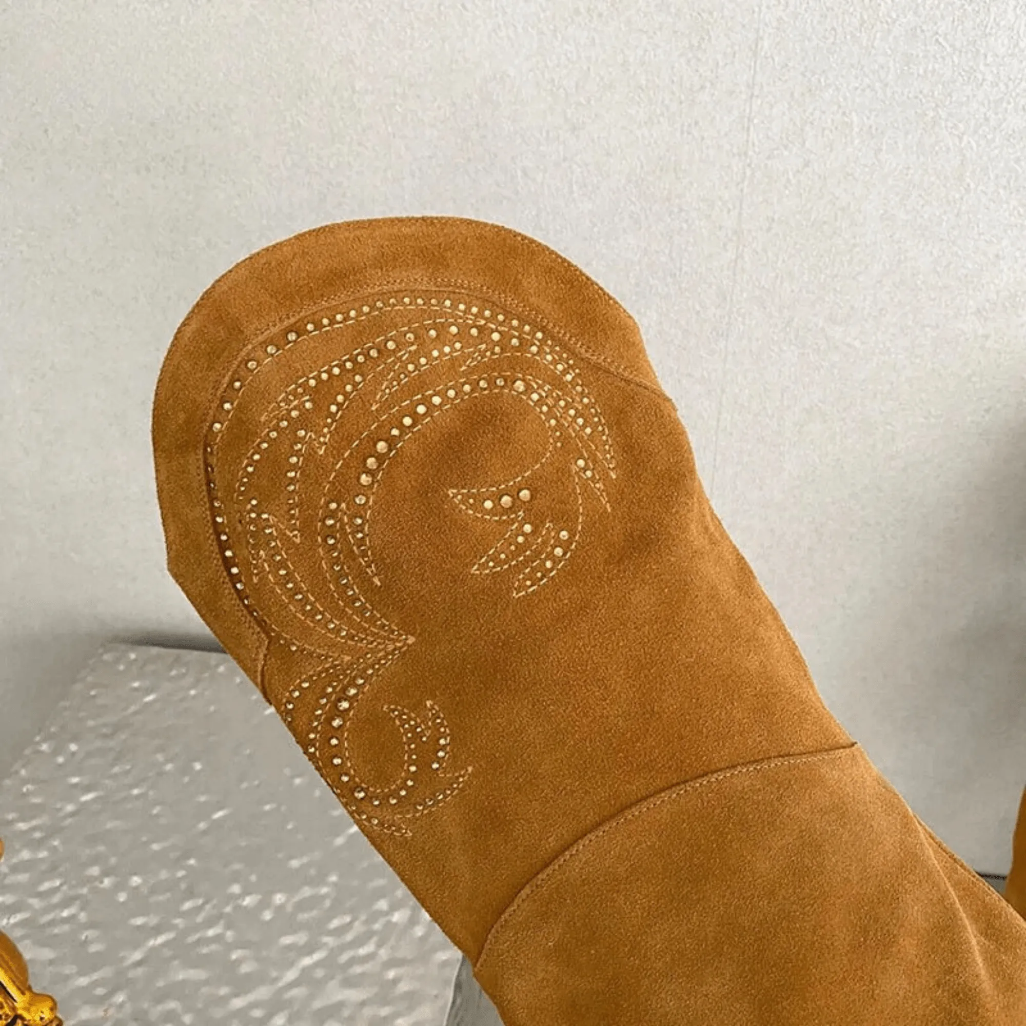 Pre Order:  Embroidered Over The Knee Suede Boots