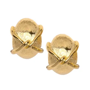 "X" Gold Button Clip Earring