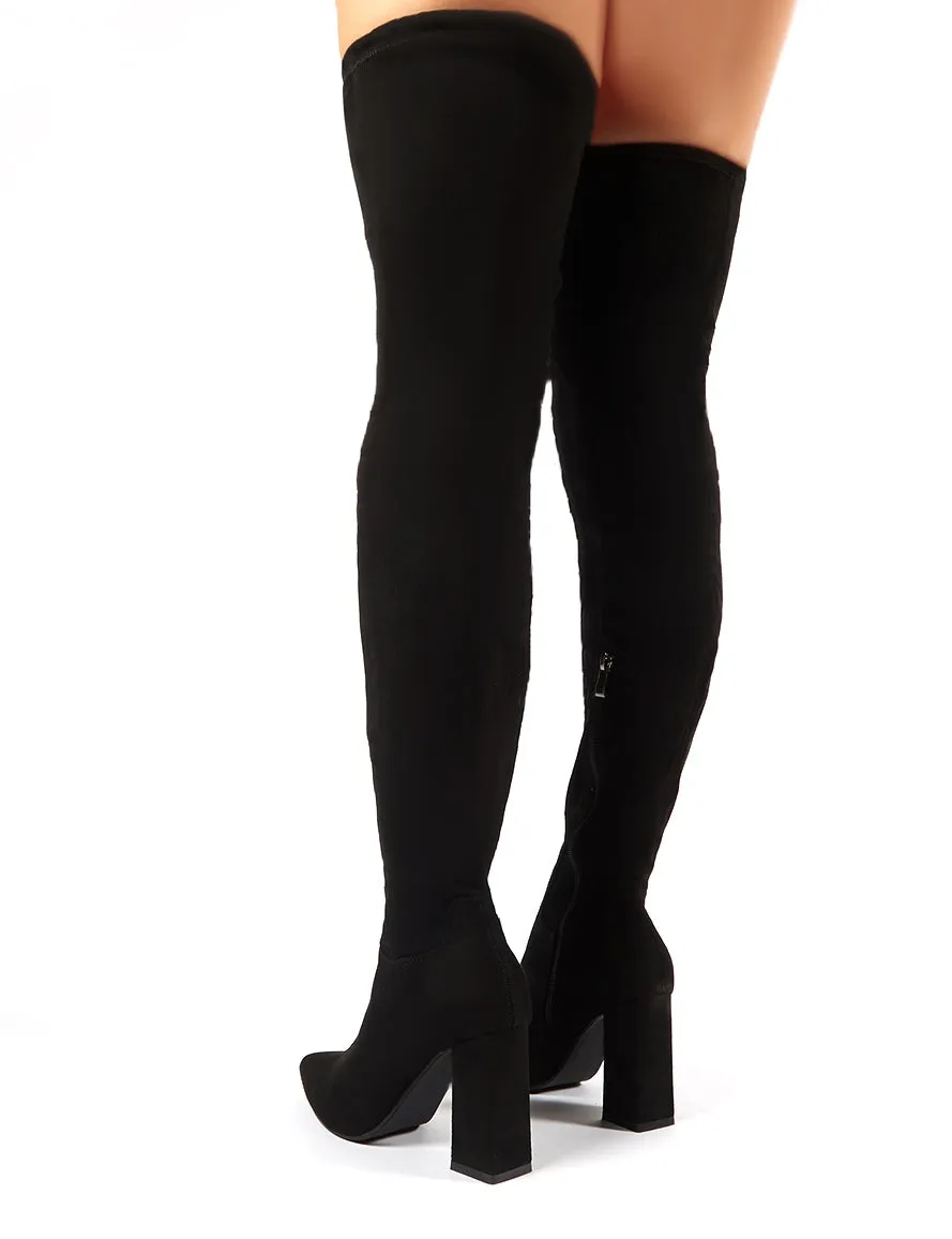 Rapture Over the Knee Boots in Black Faux Suede