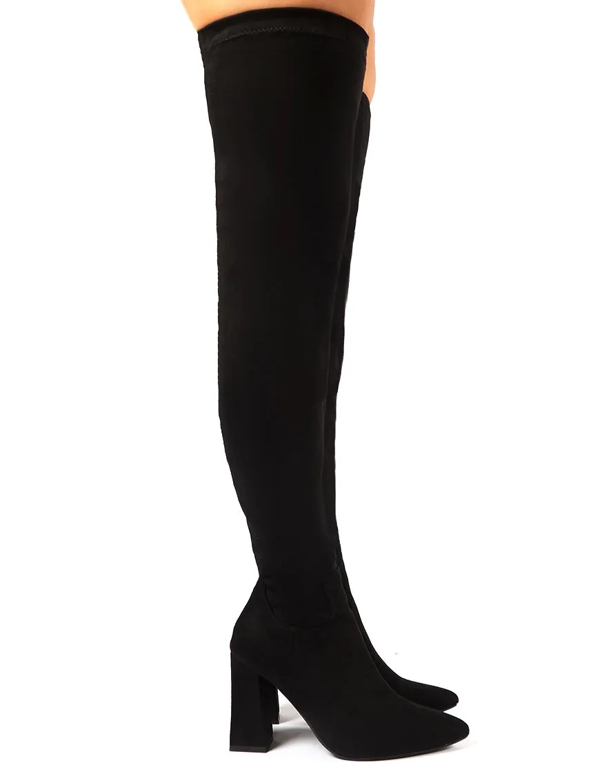 Rapture Over the Knee Boots in Black Faux Suede