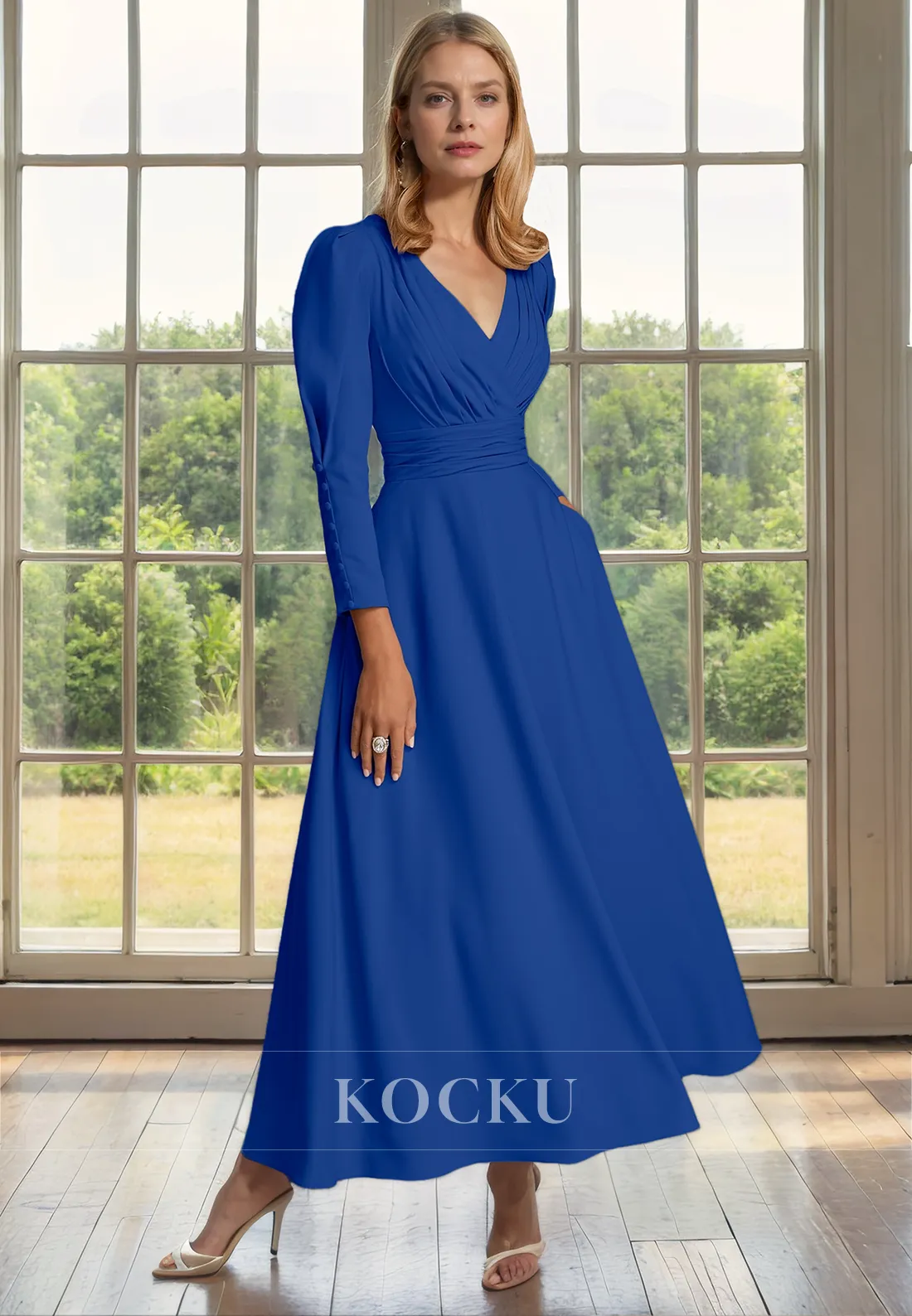 Simple & Casual V-Neck Long sleeves A-Line Cocktail Mother of the Bride Dress