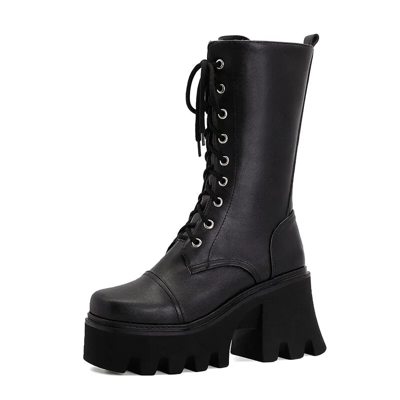 'Something Wicked' Black Lace Up Chunky 90's Goth Boots