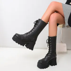 'Something Wicked' Black Lace Up Chunky 90's Goth Boots