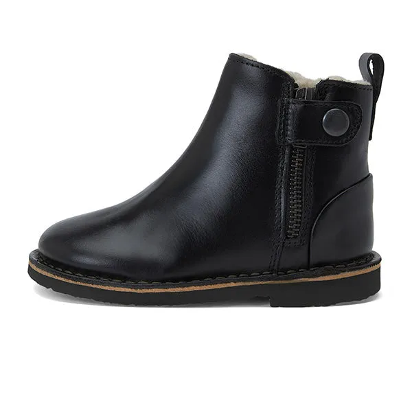 Winston Wool-lined Kids Ankle Boot Black Leather