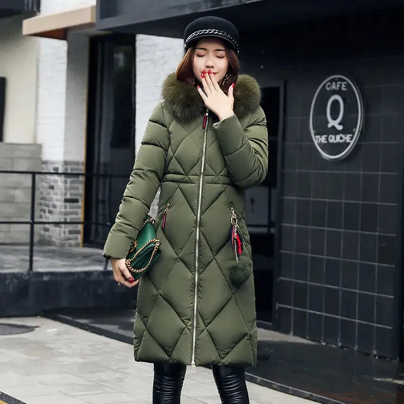 Winter Women's Clothing Korean Style Cotton-padded Over knee Lengthened Jacket